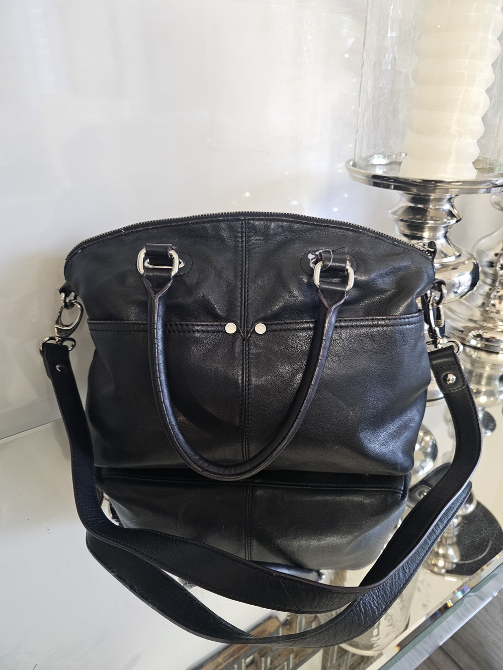 Tignanello Black Leather Convertible Shoulder Bag
